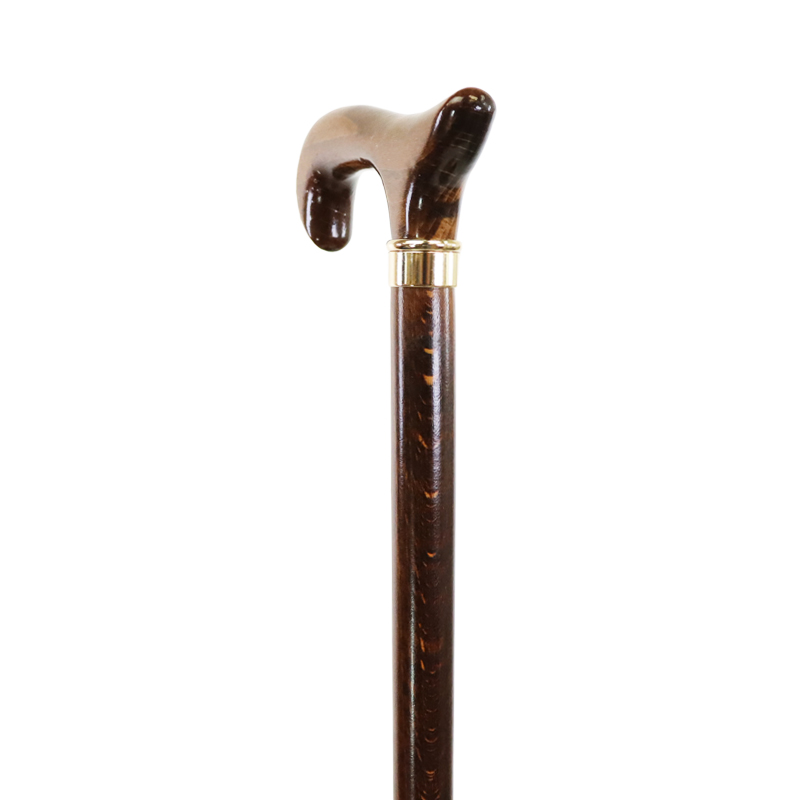 Brown Beech Wood Shaft Derby Walking Cane with Brass Collar